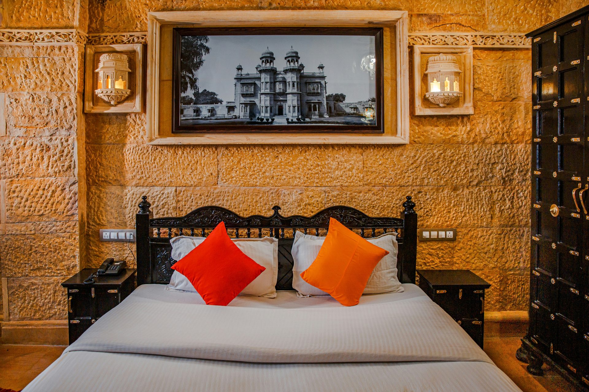 a bed with pillows